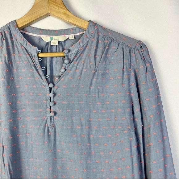 Boden Lori Light Blue Pink Embroidered Henley Long Sleeve Blouse 4 - Picture 4 of 5